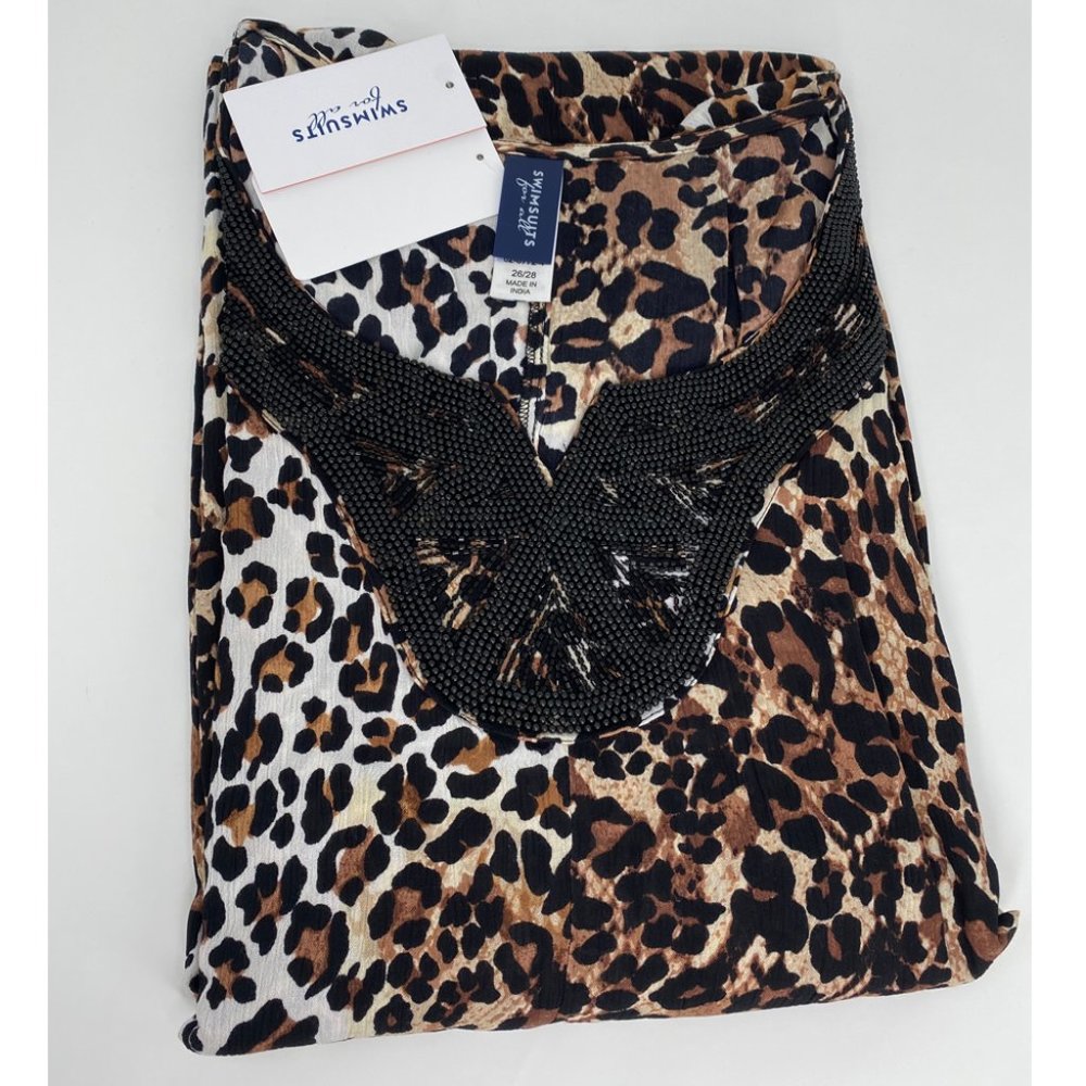 Kaftan Swimsuit Cover up Embellished Long Leopard Print 26/28 NWT - Picture 3 of 3
